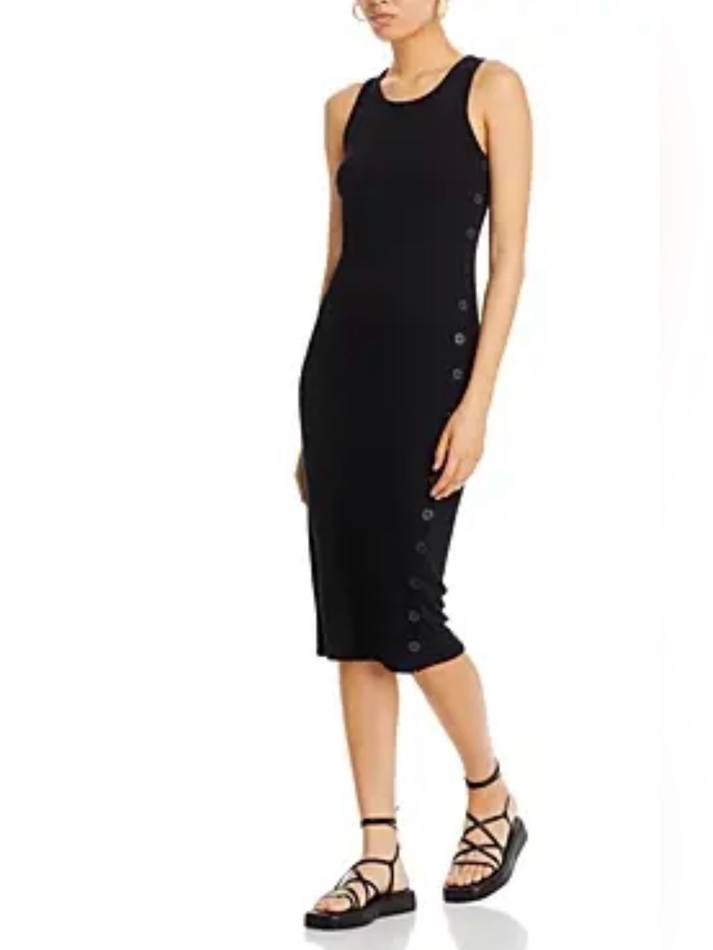 L’agence luxury black side button ribbed long dress